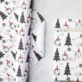 Papel De Presente Branca de Natal de Gatos Engraçados