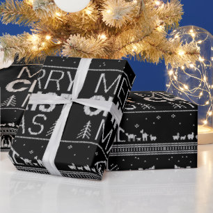 Papel De Presente Branca de Natal Feia Knit Elegante Preto