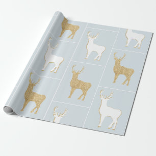 Papel De Presente Branca Geométrica de Natal, Reinador Azul e Dourad