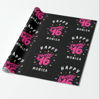 Papel De Presente Branca Negra Doce 16 Aniversário Personalizado