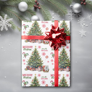 Papel De Presente Branca Samoted Puppy debaixo da árvore de Natal