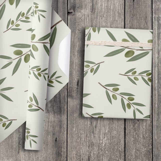 Papel De Presente Branch de Oliveiras de Aquarela (Watercolor Olive Branch Wrapping Paper)