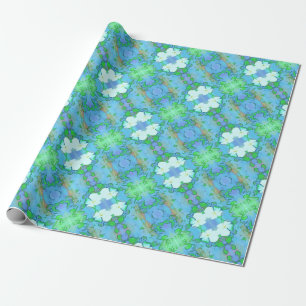 Papel De Presente Branco artístico do verde azul de teste padrão d