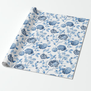 Papel De Presente Branco azul da senhora Moderno Vintage Floral
