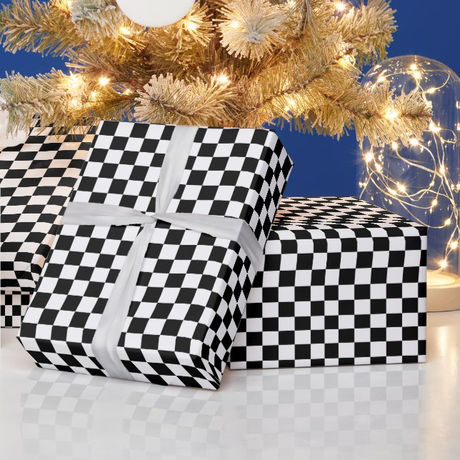Papel De Presente Branco com Estilo de Quadrado Preto Sólido (Feriados)