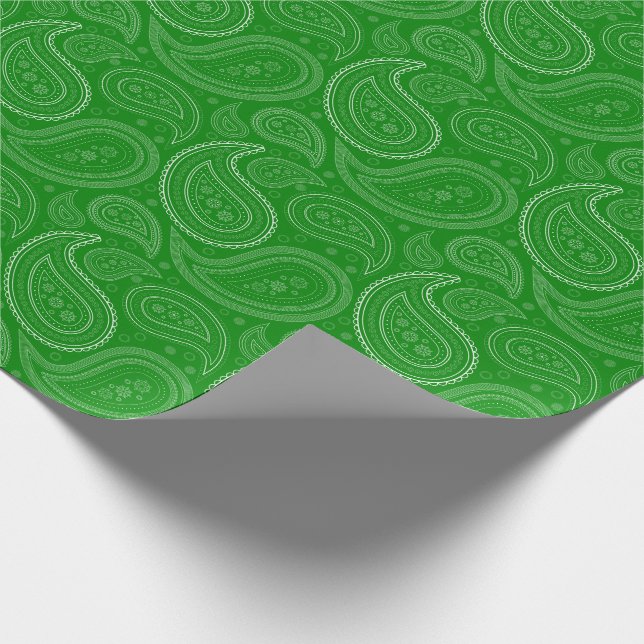 Papel De Presente Branco de Paisley no papel de envolvimento verde (Ponta)
