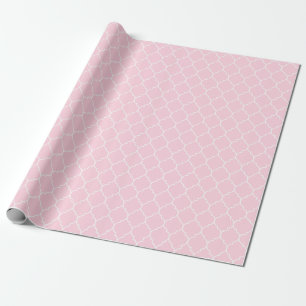 Papel De Presente Branco de Quatrefoil do marroquino na luz - rosa