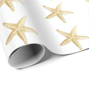 Papel De Presente Branco do esboço da estrela do mar do vintage