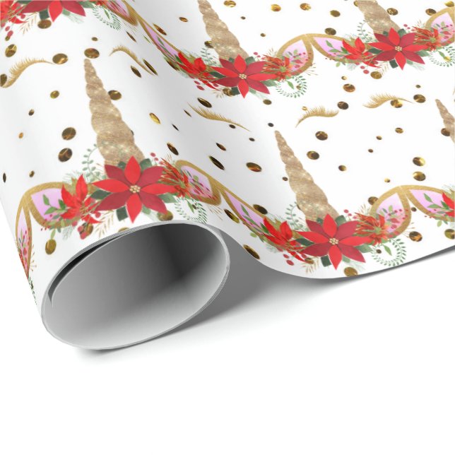 Papel De Presente Branco Dourado brilhante vermelho de Natal do Unic (Ponta do rolo)