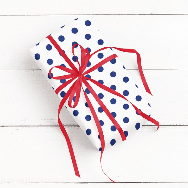 Papel De Presente Branco e Azul Bolinhas (White and Blue Polka Dot Wrapping Paper)