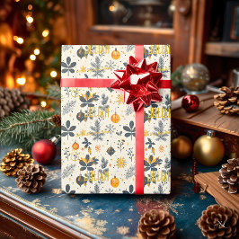 Papel De Presente Branco Elegante Personalizado e Natal Dourado