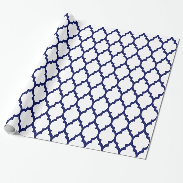 Papel De Presente Branco Navy XL Quatrefoil Marroquino #4 (Desenrolado)