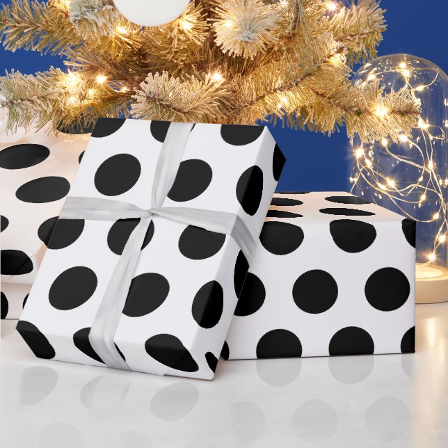 Papel De Presente Branco & Pontos pretos modernos chiques (Feriados)