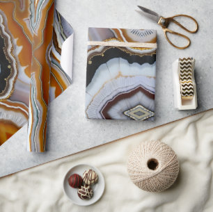 Papel De Presente Branco Preto Cinza Laranja Terracota Ágata Geodo