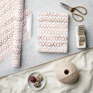 Papel De Presente Branco Rosa Bege Dourado XOXO