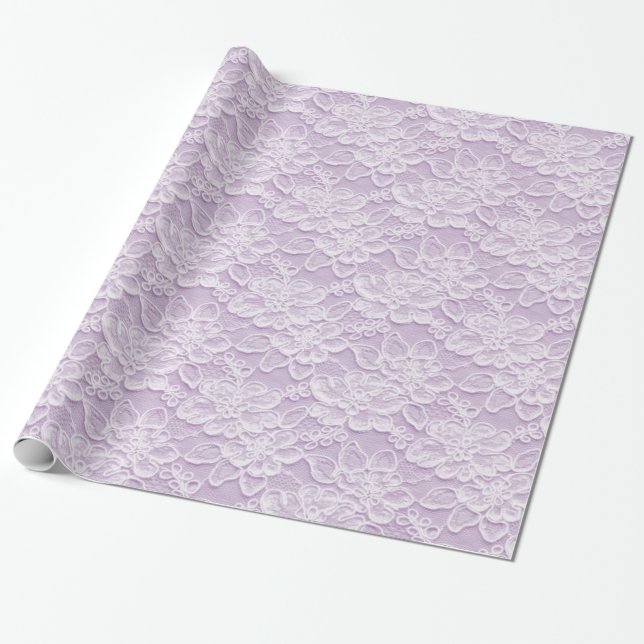 Papel De Presente Branco & textura do laço da lavanda (Desenrolado)