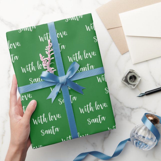 Papel De Presente Branco Verde Natal Com Amor De Papais noeis (Presentear)