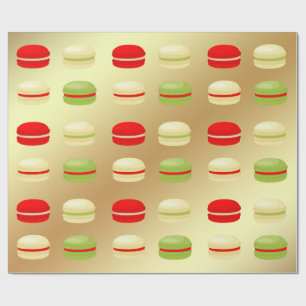 Papel De Presente Branco verde vermelho no francês Dourado Macarons