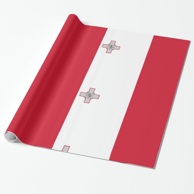 Papel De Presente Branco vermelho com selo de Malta (Desenrolado)