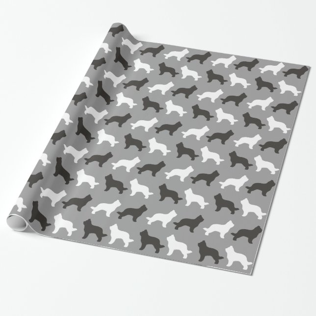 Papel De Presente Briard Dog Silhouettes Patterno (Desenrolado)