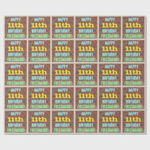 Papel De Presente Brick Wall Grafite inspirado 11 Aniversário + Nome