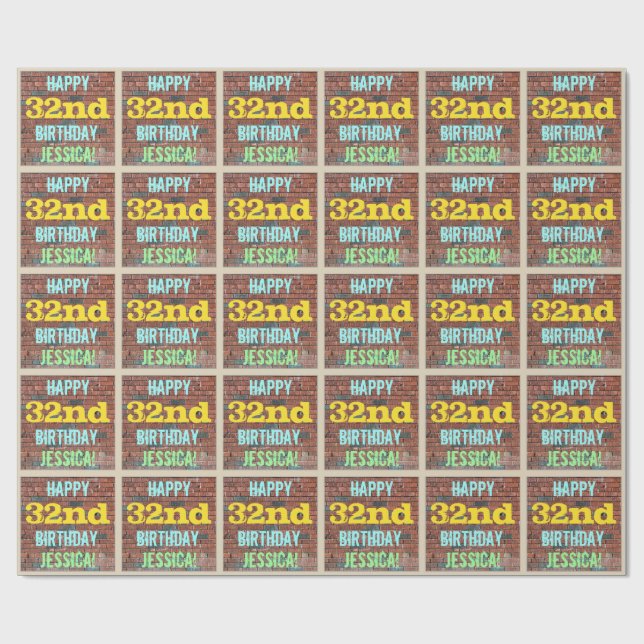Papel De Presente Brick Wall Grafite Inspirado no 32º Aniversário +  (Aberto)