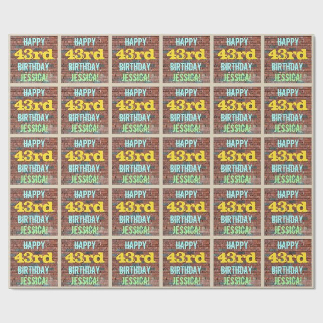 Papel De Presente Brick Wall Grafite Inspirado no 43º Aniversário +  (Aberto)