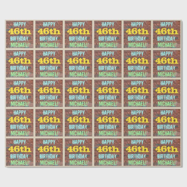 Papel De Presente Brick Wall Grafite inspirado no 46º aniversário +  (Aberto)