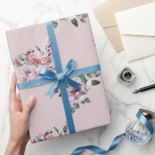 Papel De Presente Bridal Pink Watercolor e Aves a Rosa