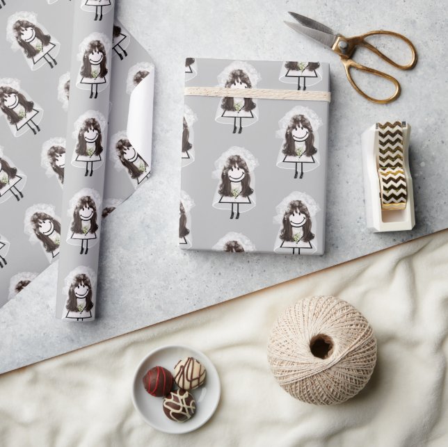 Papel De Presente Bride Stick Figura com Buquê de margarida (Artesanato)