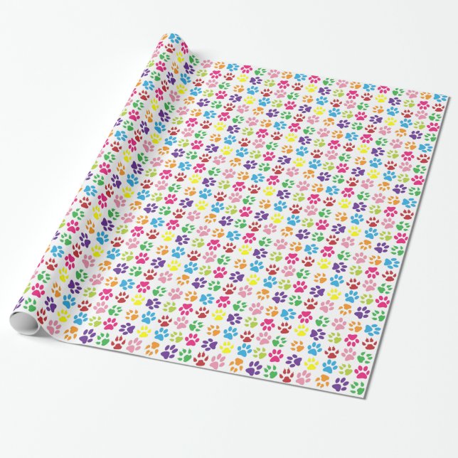 Papel De Presente Bright Colorful Paw Prints Pattern (Desenrolado)