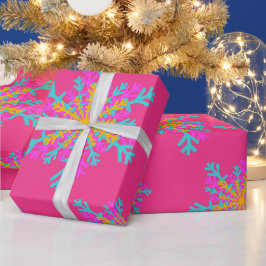 Papel De Presente Bright Colorir Flocos de Neve Modernos Rosa Natal