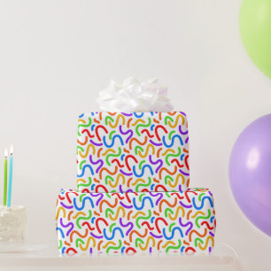 Papel De Presente Bright Dopamine Rainbow Squiggles Modern Abstrato