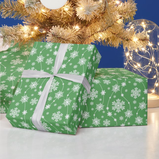 Papel De Presente Bright Kelly Green Winter White Snowflake Padrão (Feriados)