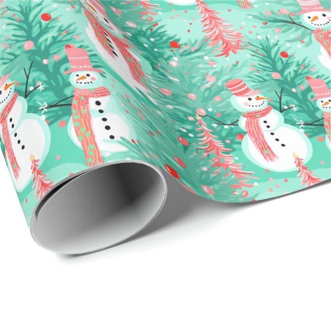 Papel De Presente Bright Palm Beach Christmas Snowman (Ponta do rolo)