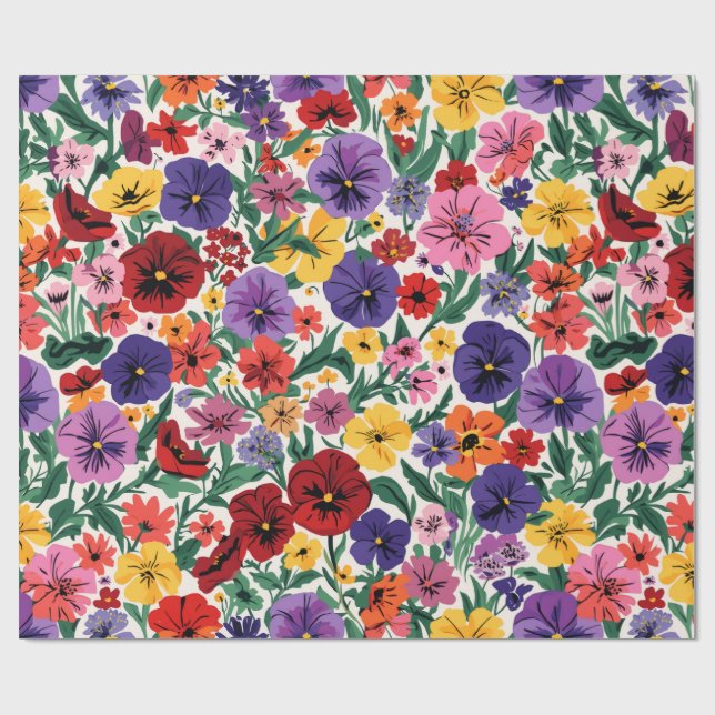 Papel De Presente Bright Spring Pansies Floral Garden Pattern (Aberto)