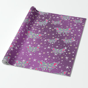 Papel De Presente brilhante, brilhante, borboletas, exclusivo + padr