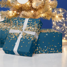 Papel De Presente Brilhante Dourado Azul