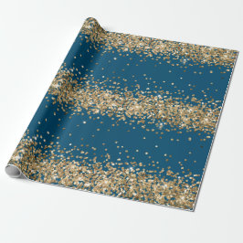 Papel De Presente Brilhante Dourado Azul
