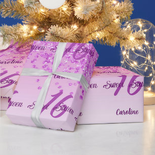 Papel De Presente Brilhante Doze Anos Doce Rosa Brilhante Caindo