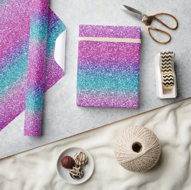 Papel De Presente Brilhante Ombre Brilhante Azul (Artesanato)