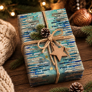 Papel De Presente Brilhantes Azul Turquesa Dourado Chic