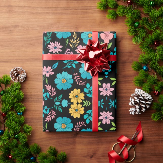 Papel De Presente Brilhantes Whimsical em Midnight Blackground (Presente de Natal)