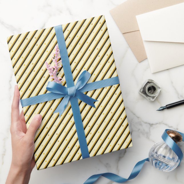 Papel De Presente Brilho Amarelo Preto (Presentear)