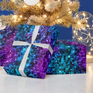 Papel De Presente Brilho Azul Oceano Glamour e Glitter Rosa