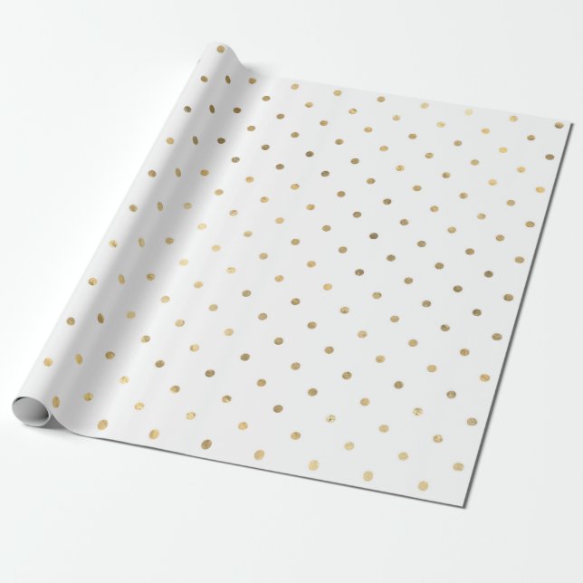 Papel De Presente Brilho Branco e Dourado Bolinhas (Desenrolado)