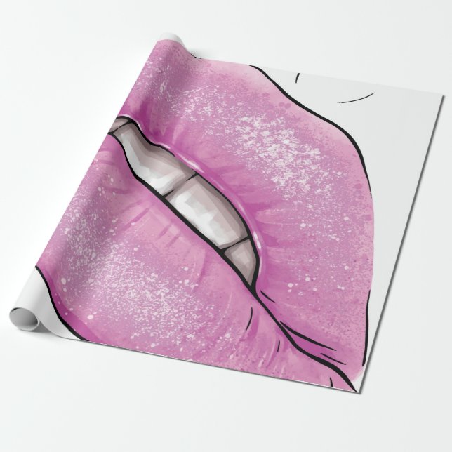 Papel De Presente Brilho cor-de-rosa com dentes (Desenrolado)