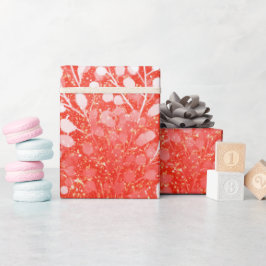 Papel De Presente Brilho de Coral Vibrante com Padrão de Glitter Bra