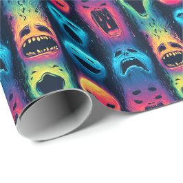 Papel De Presente Brilho de Emoji Fantasma - Rostos de Espíritos Neo