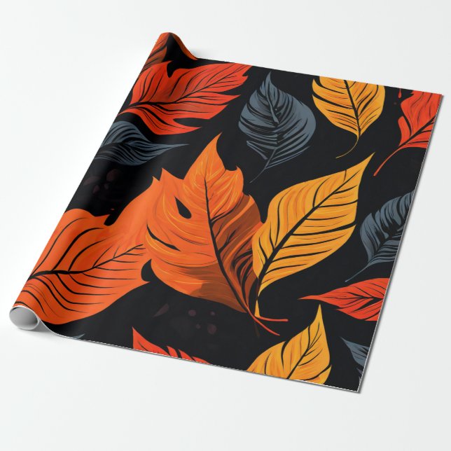 Papel De Presente Brilho de outono: Padrões de folha radiante (Desenrolado)